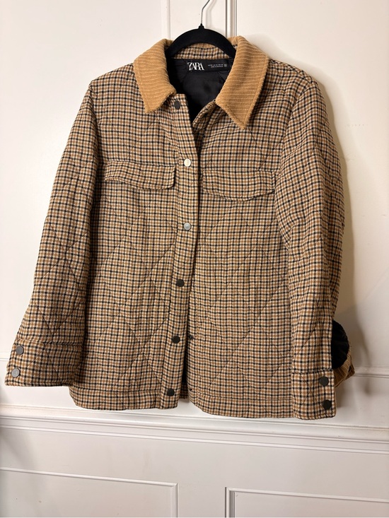 Zara Jackets & Blazers - Zara Brown Plaid Quilted farm girl with Corduroy Collar